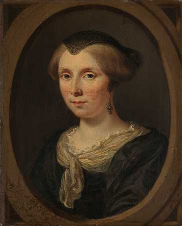 雷尼尔时装设计师的妻子玛格丽塔·维尔科利的肖像`Portrait of Margaretha Verkolje, Wife of Reinier Couturier (1682) by Jan Verkolje