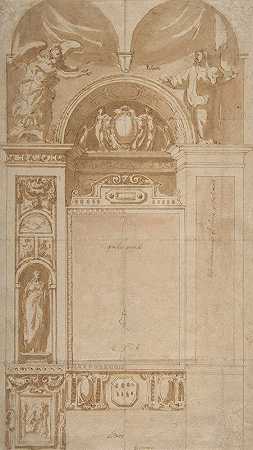 祭坛绘画的装饰或框架和背景设计`Design for a Reredos or Frame and Setting for an Altar Painting (1552–1626) by Cristoforo Roncalli