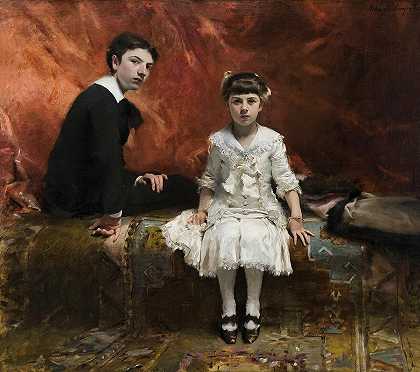爱德华和玛丽·路易斯·佩列伦的肖像`Portrait Of Edouard And Marie-louise Pailleron