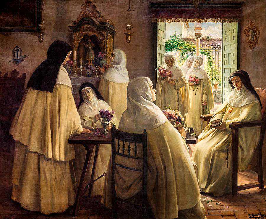 修道院屋内有美塞达利修女的场景`Convent Interior With Scenes Of Mercedarian Nuns
