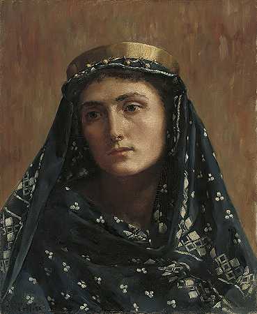 一位穿着东方服装的女士的肖像`Portrait of a lady in eastern dress by John Collier