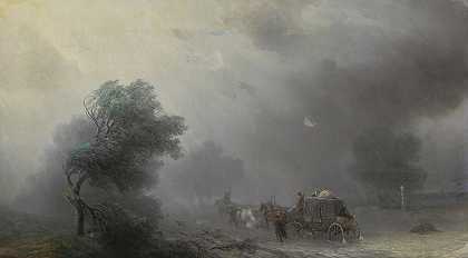 暴风雨中的马车`Carriage in a Storm by Ivan Konstantinovich Aivazovsky