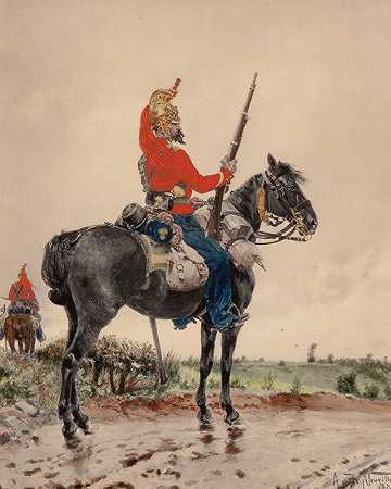 骑兵守卫`Mounted Soldier on Guard (1877) by Arthur-Alfred Brunel de Neuville