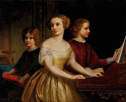 帕姆利姐妹`The Parmly Sisters (ca. 1857) by Thomas Prichard Rossiter