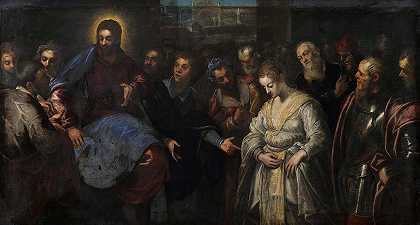 耶稣和奸妇`Christ and the Adulteress (1574 ~ 1635) by Jacopo Tintoretto