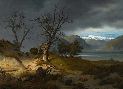 风景中的骑手`Rider In A Landscape (1834) by Thomas Fearnley