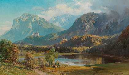 纽施瓦斯坦景观`A View of Neuschwanstein by Edward Theodore Compton