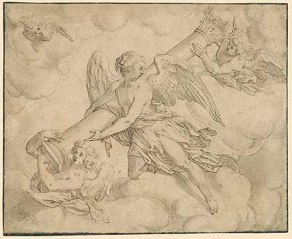天使承载着激情之柱`Angels Bearing the Column of the Passion (1580–1590) by Friedrich Sustris