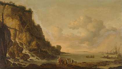 岩石海岸`Rocky Coast (1630 ~ 1653) by Simon de Vlieger