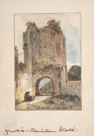 和尚坐在一扇破败的大门前`Monk Seated Before a Ruined Gateway by François-Marius Granet