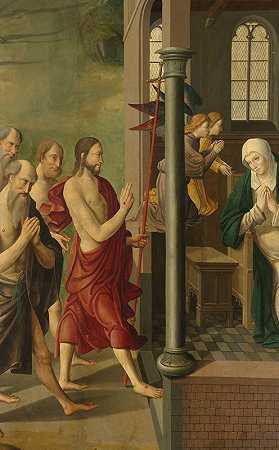 在一幅与医生有争议的祭坛画的画板上，维索是基督在他母亲面前的形象`Panel of an Altarpiece with Dispute with the Doctors, on verso is Appearance of Christ to his Mother (c. 1520 ~ c. 1535) by Master of Alkmaar