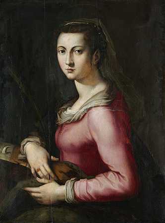 圣凯瑟琳的女性肖像`Portrait of a Woman as Saint Catherine (c. 1560) by Pier Francesco Foschi