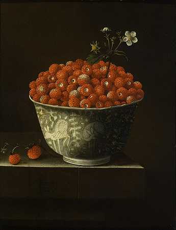 万里碗里的野草莓`Wild Strawberries in a Wan Li Bowl (1704) by Adriaen Coorte