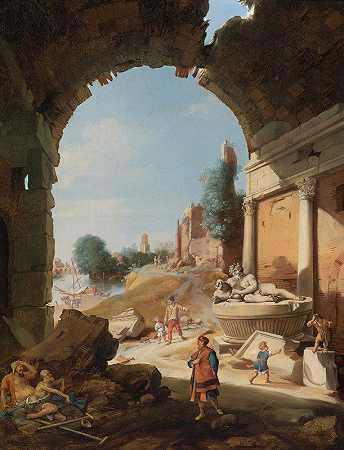 台伯遗址中的人物`Figures Among Ruins By The Tiber (1632) by Bartholomeus Breenbergh