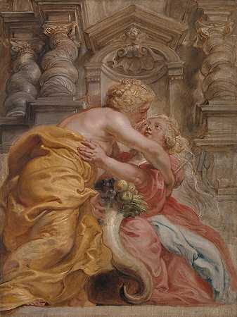 和平拥抱丰裕`Peace Embracing Plenty (between 1633 and 1634) by Peter Paul Rubens