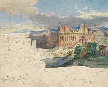 罗马皇宫的废墟`The Ruins of the Imperial Palaces in Rome (1831) by Carl Rottmann