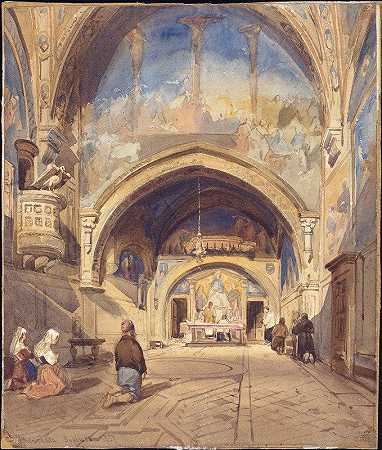 苏比亚科圣贝尼代托教堂屋内`Interior of the Church of San Benedetto, Subiaco (1837) by William James Müller