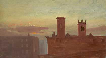 屋顶`Housetops (ca. 1867) by Frederic Edwin Church