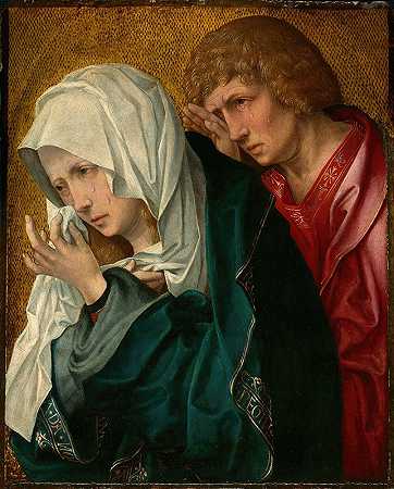 圣母玛利亚和圣约翰福音传道者`The Virgin and Saint John the Evangelist (c. 1520) by Workshop of Jacob Cornelisz. van Oostsanen