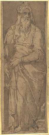 站在壁龛里的先知手里拿着一本书`Standing Prophet in a Niche, Holding a Book (1529–66) by Taddeo Zuccaro