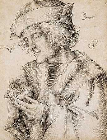 一个戴着袖珍日晷的男人的肖像`Bildnis eines Mannes mit Taschensonnenuhr (1505~08) by Urs Graf