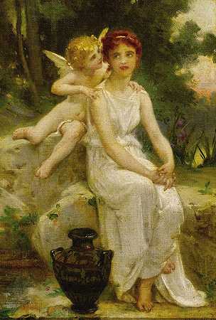 丘比特对少女低语`Cupid Whispering to a Young Maiden by Guillaume Seignac