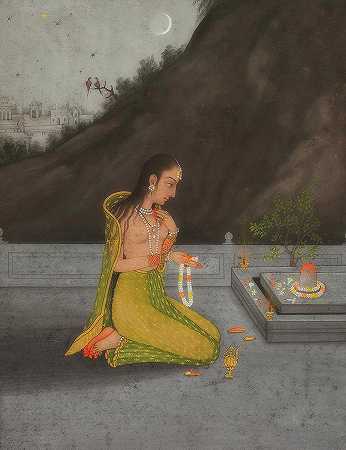 湿婆礼拜的夜景`A Night Scene Of Shiva Puja