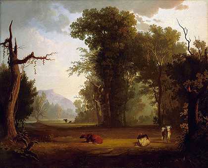 牛群景观`Landscape with Cattle (1846) by George Caleb Bingham