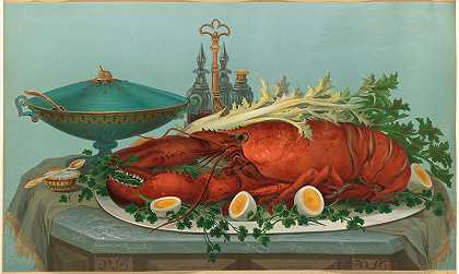 龙虾、鸡蛋、芹菜`Lobster, Eggs, Celery (1877) by Robert Wilkie