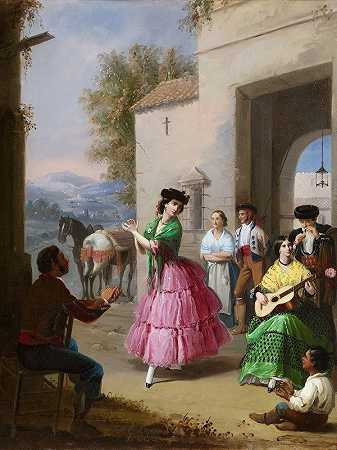 在农场门口欢呼`Cheering at the Gates of the Farm (1854) by Manuel Cabral Aguado Bejarano