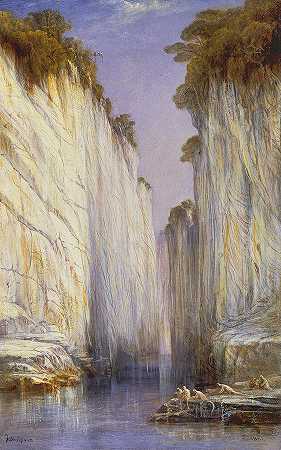 大理岩，靠近印度内布达朱博普尔`The Marble Rocks, Near Nerbudda Jubbolpore, India by Edward Lear