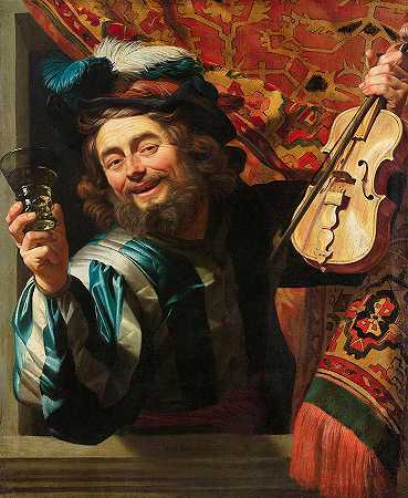 快乐的小提琴手`The Merry Fiddler by Gerard van Honthorst