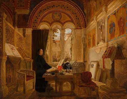 意大利一座修道院的屋内`Interior of a monastery in Italy (1853) by Elmslie William Dallas