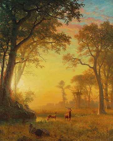 森林里的光`Light in the Forest by Albert Bierstadt