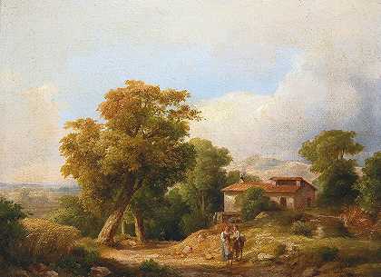 带农舍的意大利景观`Italian Landscape with Farmhouse (1854) by Károly Markó