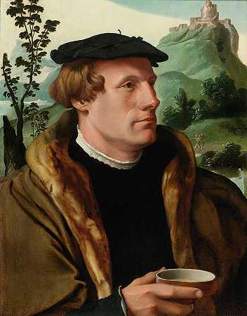穿着毛皮衬里斗篷的绅士肖像`Portrait of a Gentleman in a Fur-Lined Cloak by Maarten van Heemskerck