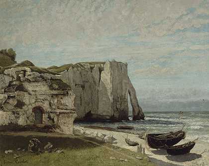 风暴过后的埃特雷塔悬崖`The Etretat Cliffs after the Storm (1870) by Gustave Courbet