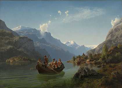 哈丹格尔峡湾的新娘游行`Bridal Procession on the Hardangerfjord (1848) by Adolph Tidemand