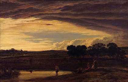 晚上，暴风雨结束了`Evening, Storm Clearing Off (1818~1819) by John Linnell