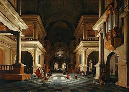 教堂的屋内有优雅的人物`The interior of a church with elegant figures (1632) by Anthonie Delorme