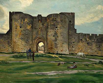 高音时的皇后门-静音`Porte de la Reine at Aigus-Mortes by Jean-Frederic Bazille