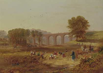 科尔比高架桥、纽卡斯尔和卡莱尔铁路`Corby Viaduct, the Newcastle and Carlisle Railway by John Wilson Carmichael