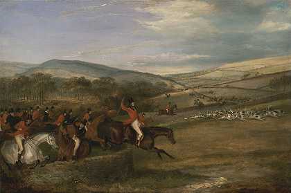《伯克利狩猎》，1842年：全场呐喊`The Berkeley Hunt, 1842: Full Cry (1842) by Francis Calcraft Turner