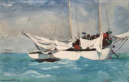 基韦斯特，拉锚`Key West, Hauling Anchor by Winslow Homer