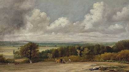 耕种的场景是萨福克`Ploughing Scene is Suffolk by John Constable