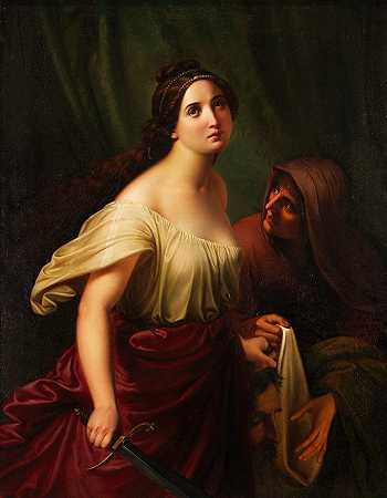 朱迪思是霍洛弗内斯的头目`Judith mit dem Haupt des Holofernes (Ca. 1843) by Adolf Gottlob Zimmermann