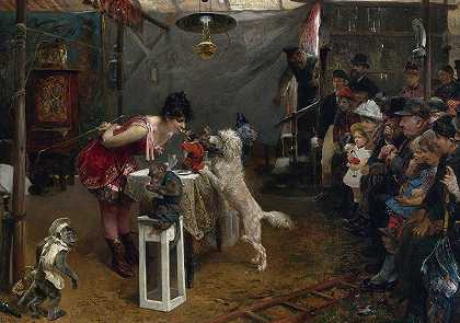 杂耍`Sideshow Tricks (1891) by Paul Friedrich Meyerheim