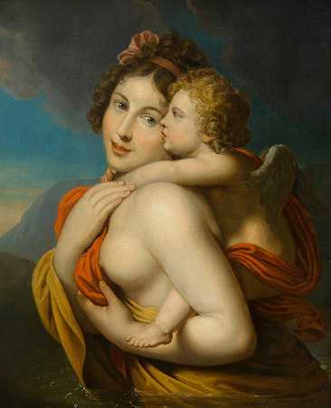 仙女把丘比特带到河边`Nymphe trägt Amor durch einen Fluss (around 1800) by Johann Baptist Lampi the Elder