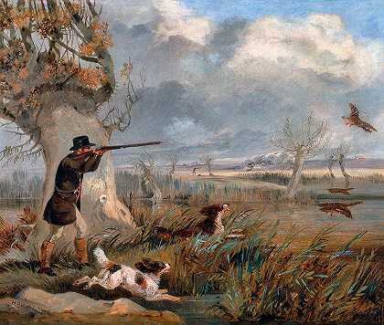 射击鸭子`Duck Shooting by Henry Thomas Aiken