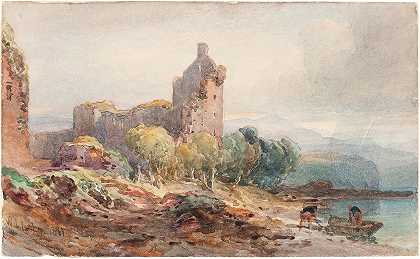 湖边一座破败的城堡`A Ruined Castle on a Lake (1881) by William Leighton Leitch